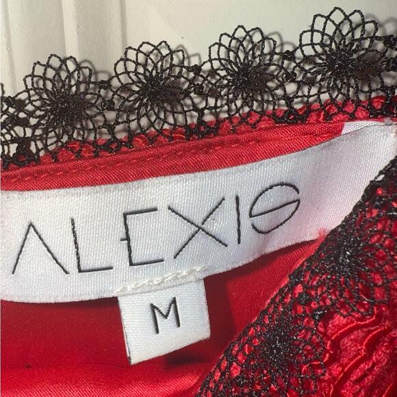 ALEXIS Women's Odette Velvet Necktie Off the Shoulder Lace Dress RED Size Medium - Picture 6 of 9